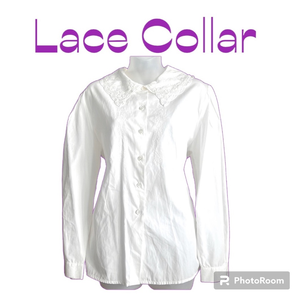 Vintage LAURA ASHLEY Lace Bib Collar Puff Sleeve Embroidered Blouse SZ 10